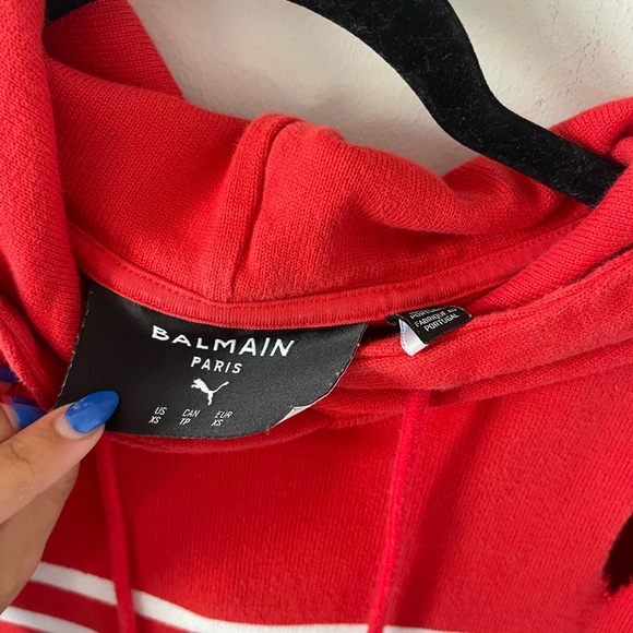 Balmain X Puma Red Distressed Hoodie - Picture 6 of 8